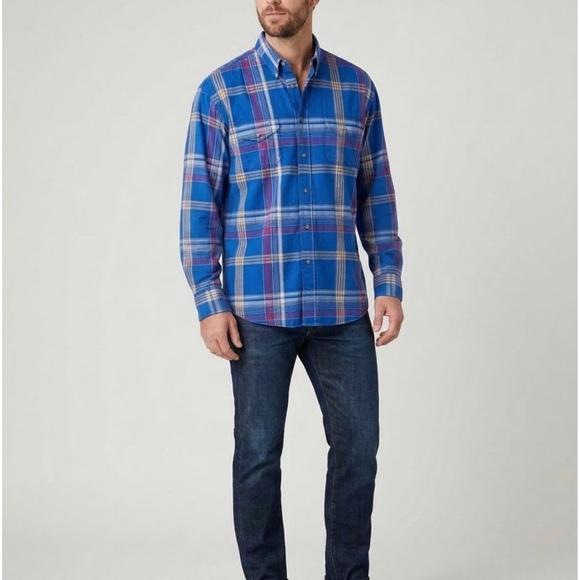 Wrangler Other - WRANGLER Vintage Painted Desert Blue Plaid Long Sleeve Button-Up Size XLT 90s
